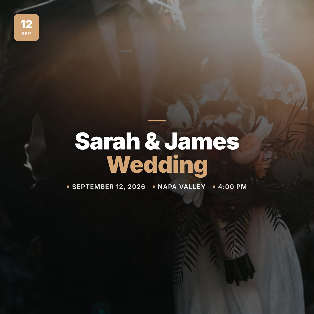 Wedding event poster with photo and details